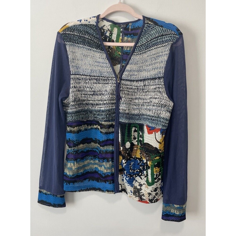 Kaktus Zip Cardigan XL Art to wear Artsy Sweater Colorful Boho Hippie